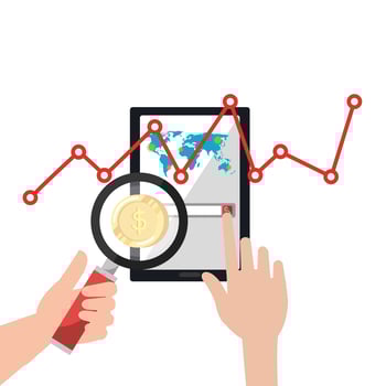 stock market variation by covid 19 with smartphone and icons vector