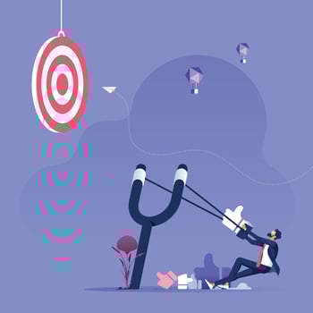 Businessman aiming like icon with a slingshot to target-Social media marketing concept vector