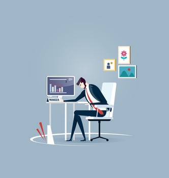 Businessman has ground cut beneath him. vector