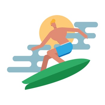 young man wearing swimsuit and surfing vector