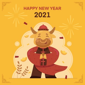 Cute Golden Ox in Chinese Suit vector