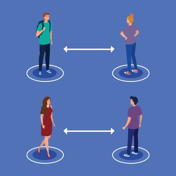 social distancing, keep distance in public society to people protect from covid 19, group young people vector