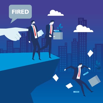 businessmen sad fired in precipice , dismissal, unemployment, jobless and employee job reduction concept vector