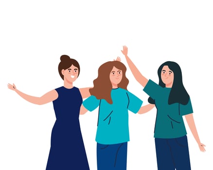 happy women together , group of female friends, sisterhood on white background vector