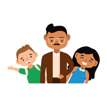 male teacher wearing eyeglasses with student kids vector