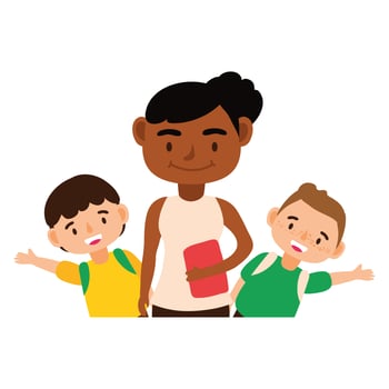 black female teacher with little schoolboys vector
