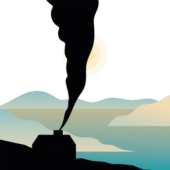 house with smoke silhouette on mountain design vector
