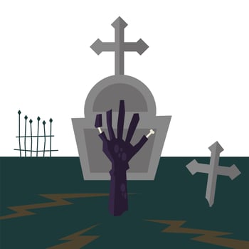 Halloween zombie hand at cemetery design vector