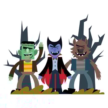 halloween vampire, frankenstein and werewolf cartoon design vector