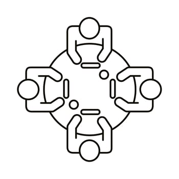 four workers at round table line style icon vector