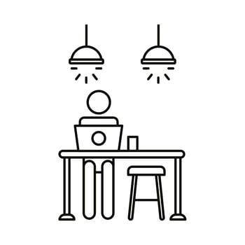 user avatar working on laptop line style vector