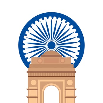 india gate, famous monument with blue ashoka wheel indian vector