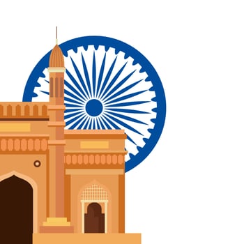 gateway, famous monument with blue ashoka wheel indian symbol vector