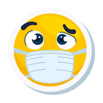 emoji incredulous wearing medical mask, yellow face incredulous using white surgical mask icon vector