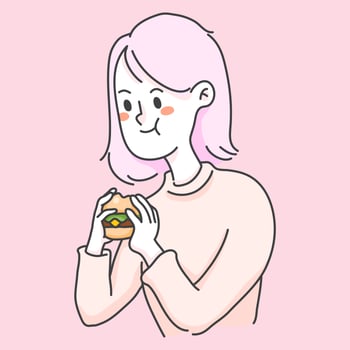 girl eating burger junkfood cute people illustration vector