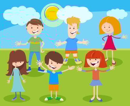 funny cartoon children or teens characters group vector
