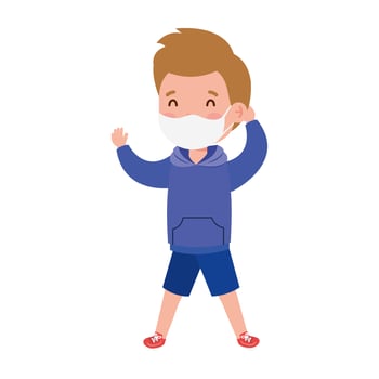 cute boy wearing medical mask to prevent coronavirus covid 19 on white background vector