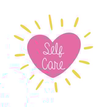 self care campaign lettering with heart flat style vector illustration design