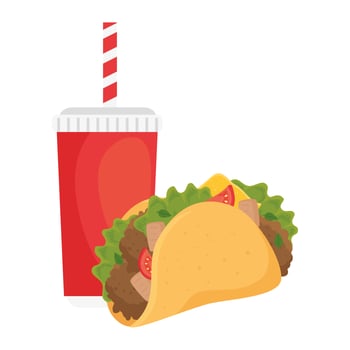 fast food, taco mexican food with bottle drink, on white background vector