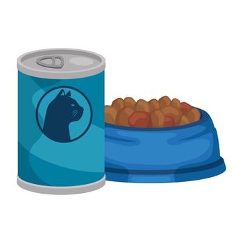 dish and food for cat in can isolated icon vector