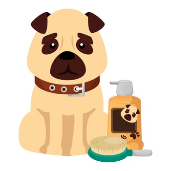 cute dog with care products isolated icons vector