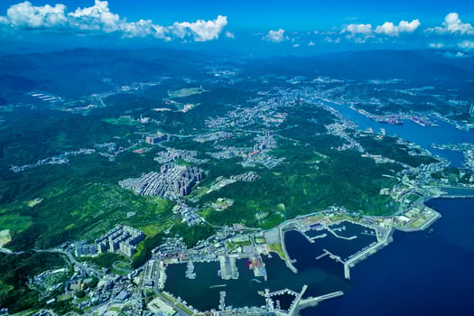 Aerial view of a city by the sea photo