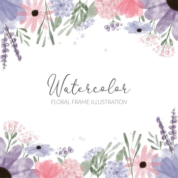 watercolor floral frame illustration with hydrangea petal flower vector