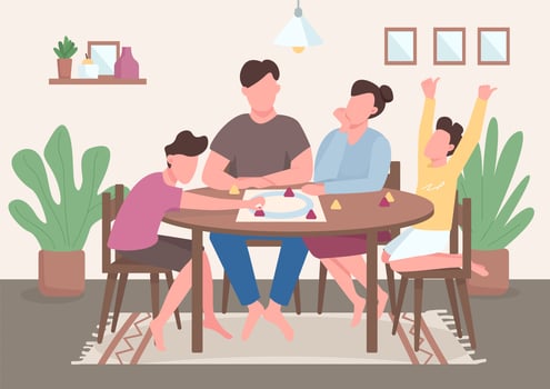 Family play board game flat color vector illustration