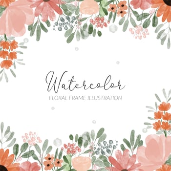 watercolor floral frame illustration with peony and petal flower vector