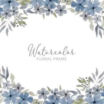 watercolor blue petal floral square frame vector