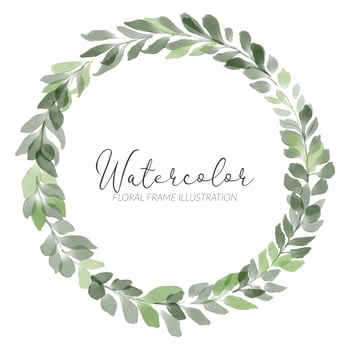 watercolor foliage wreath leaf frame illustration vector