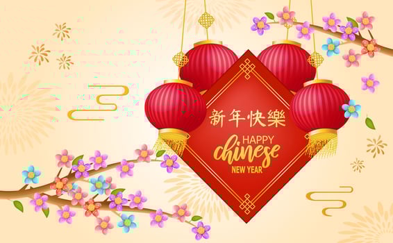 Happy Chiniese new year with Chinese lantern element vector