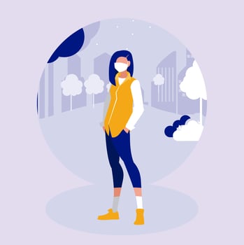 Woman with mask at park vector design