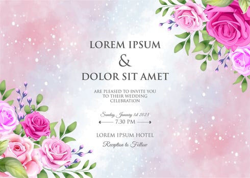 Beautiful Hand Drawing Floral Wedding Invitation Template vector
