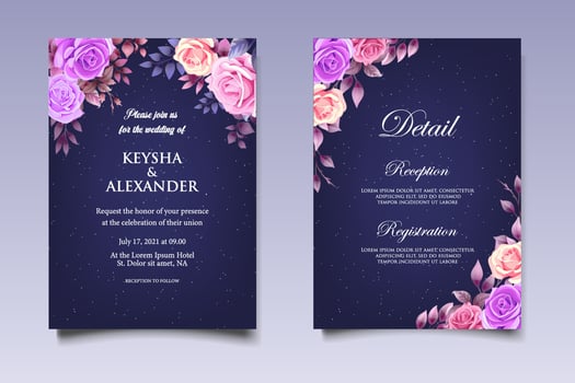Beautiful Hand Drawing Floral Wedding Invitation Template vector