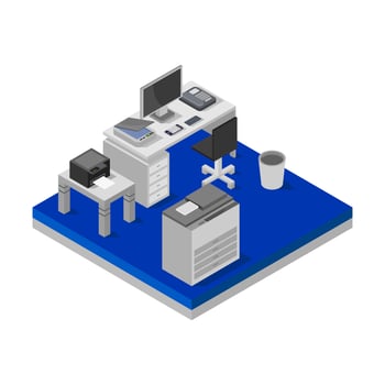 Isometric Office Desk On White Background vector