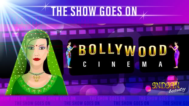 Gold Inscription Bollywood, Beauty Woman in Sari vector