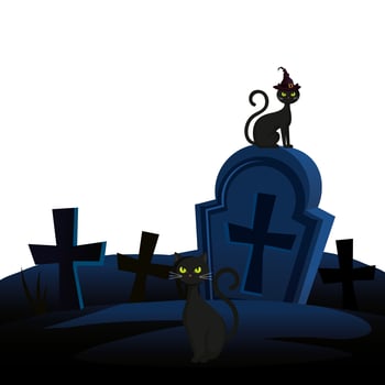 halloween tomb with cats animal vector