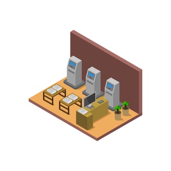 Isometric Bank Room Illustrated On White Background vector