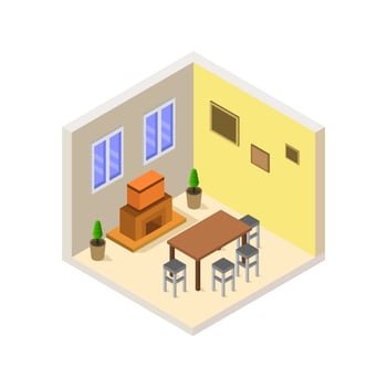 Room With Isometric Fireplace On White Background vector