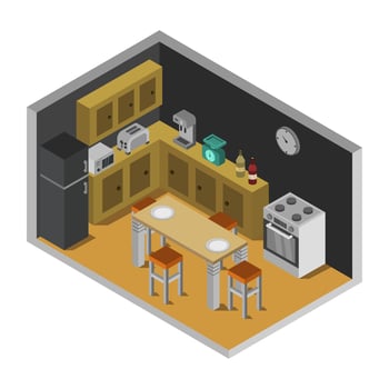 Isometric Kitchen Room On White Background vector