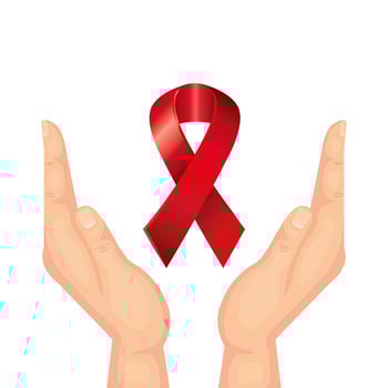 hands with aids day awareness ribbon vector