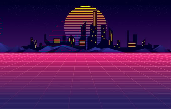 Classic Retro Futurism with Building Background Concept vector