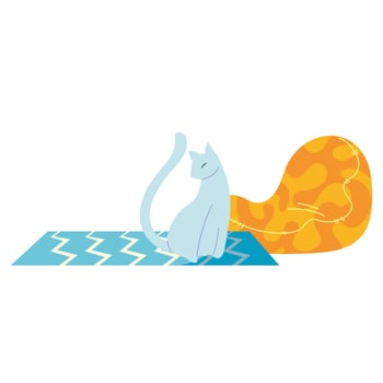 cat resting on living room mat vector