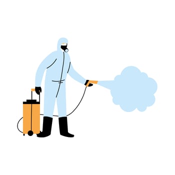 Men wearing protective suit and disinfecting against covid 19 vector