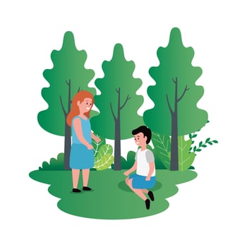 little kids couple on the park scene vector