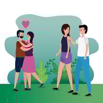 cute lovers couples on the park characters vector
