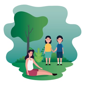 mother with son and daughter family characters vector