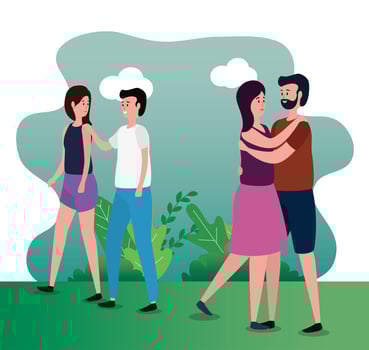 cute lovers couples on the park characters vector