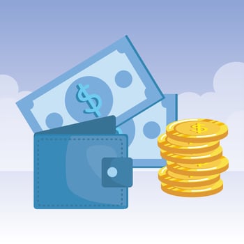 coins and bills money dollars with wallet vector